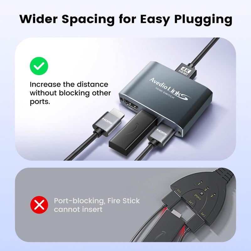 avedio links HDMI Switch 3 in 1 Out 4K@60Hz Aluminum Alloyã€with 4FT HDMI 2.0 Cableã€‘, 3x1 4K HDMI Switch Box, 3-Port HDMI Selector Switcher Support HDCP 2.2, HDR 10, for Fire TV Stick, PS5 - Image 4